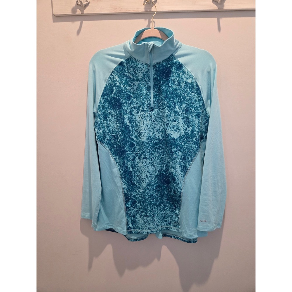 Champion Duo Dry Pullover Athletic Top Blue Green L/G Womens Activewear